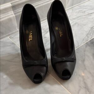 CHANEL Black Peep Toe Heels